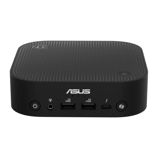 Intel NUC 14 Pro AI mini PC — a small black box with USB and Thunderbolt ports on the front