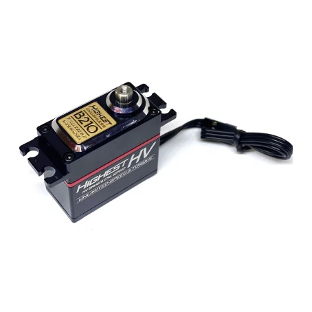 Highest Korea B210 high-voltage steering servo — a black servo with a gold label and a metal output spline